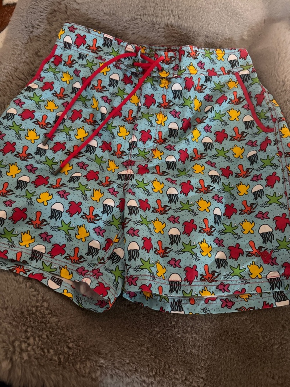 Men's  beach bros.Light Blue Jellyfish & Starfish Swim Trunks